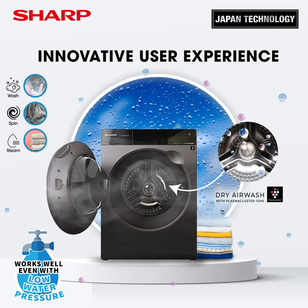 Sharp, Sharp appliances, Sharp home appliances, Sharp washing machine, home, Sharp Philippines, fully automatic front load washing machine, anti-dustmite