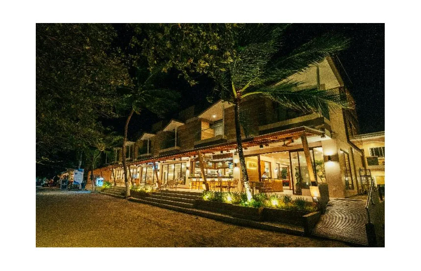 The Jpark Island Resort Alona beachfront at night.