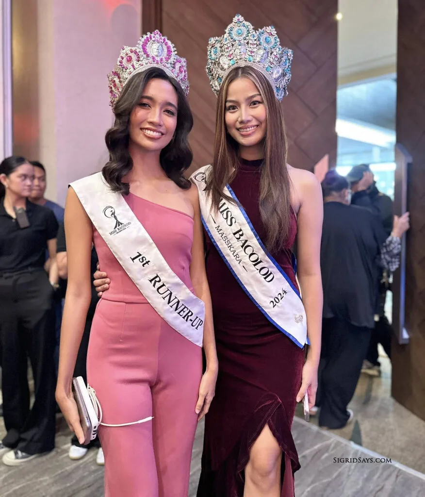 Miss Bacolod Masskara 2024 Princess Ella Olmilla and 1st Runner-Up Akeisha Nicole Nuarin.
