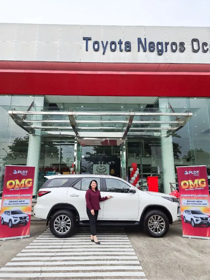 Andrea Sartorio of Bacolod is named the grand winner of a brand-new Toyota Fortuner in the PLDT Home One Mega Giveaway (OMG) Promo 2025.