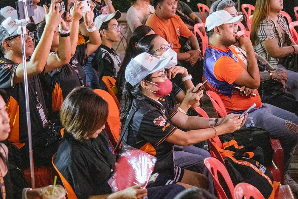 The Bacolod media in their special MassKara apparel courtesy of 888 Mangkas Print Ads and Apparel and seated on their special orange-colored seats.