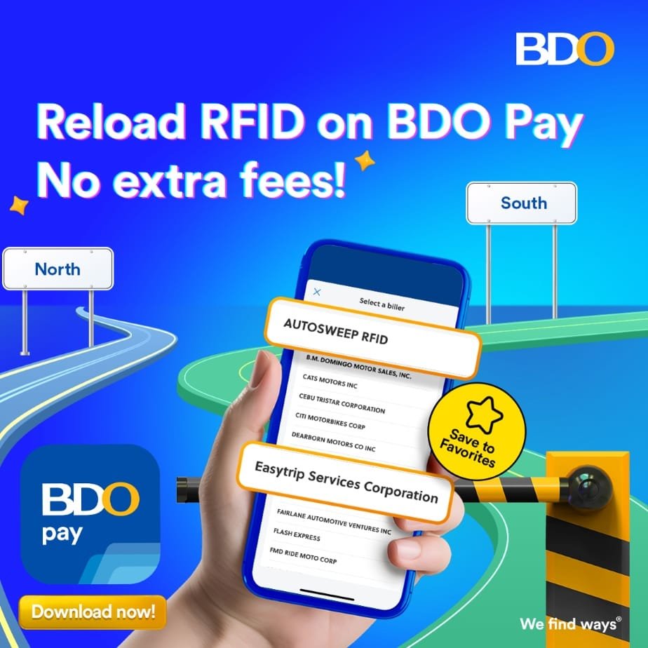 Zero fees on Autosweep and Easytrip reloads with BDO Pay