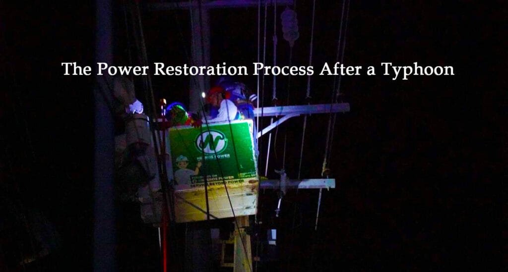 Power restoration process after a typhoon - Negros Power - typhoon Tino - info sheet - linemen on night duty