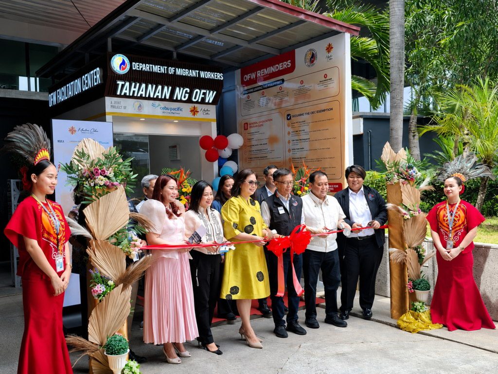 Officials from the Department of Migrant Workers (DMW), Cebu Pacific (CEB), Mactan-Cebu International Airport (MCIA), and the Cebu provincial government lead the ribbon-cutting ceremony for the opening of the OFW Facilitation Center at Mactan-Cebu International Airport.