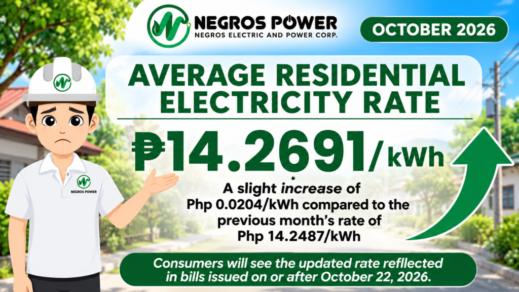 Negros Power - October 2026 electricity rates